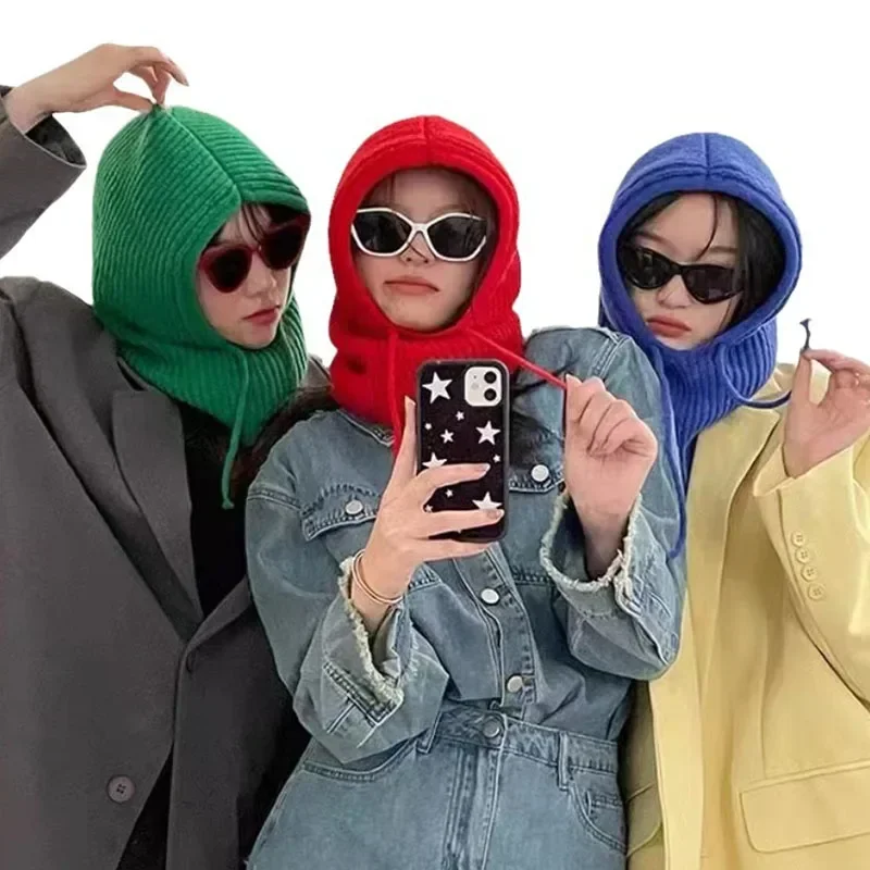 

Unisex Winter Balaclava Hat - Windproof Knitted Beanie with Drawstring, Hooded Neck Warmer for Men & Women