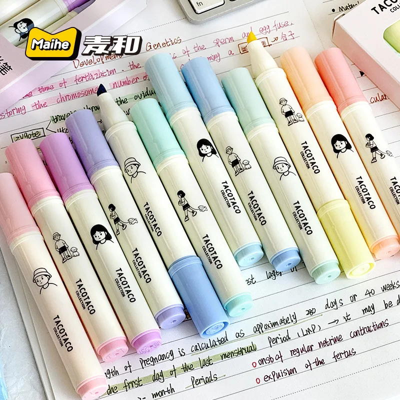 Maihe TACOTACO Retractable Highlighters for Students, Colorful Markers for Highlighting Key Points, Eye‑Friendly Color Series, 1