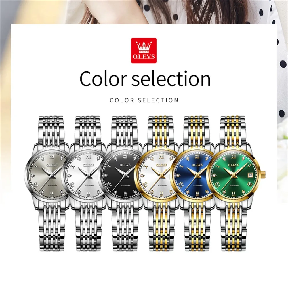 OLEVS 6602 Ladies Watch Luxury Fashion Waterproof  Automatic Mechanical Watch Stainless Date Steel Watch For Women Bracelet Set