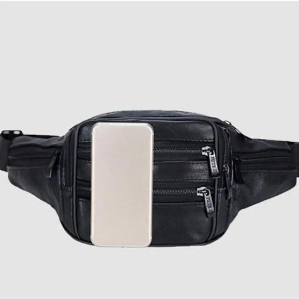 Real Genuine Leather Men's Waist Bag Cowhide Male Zipper Fanny Pack for Site Workers Travel Phone Bag Large Capacity Waterproof