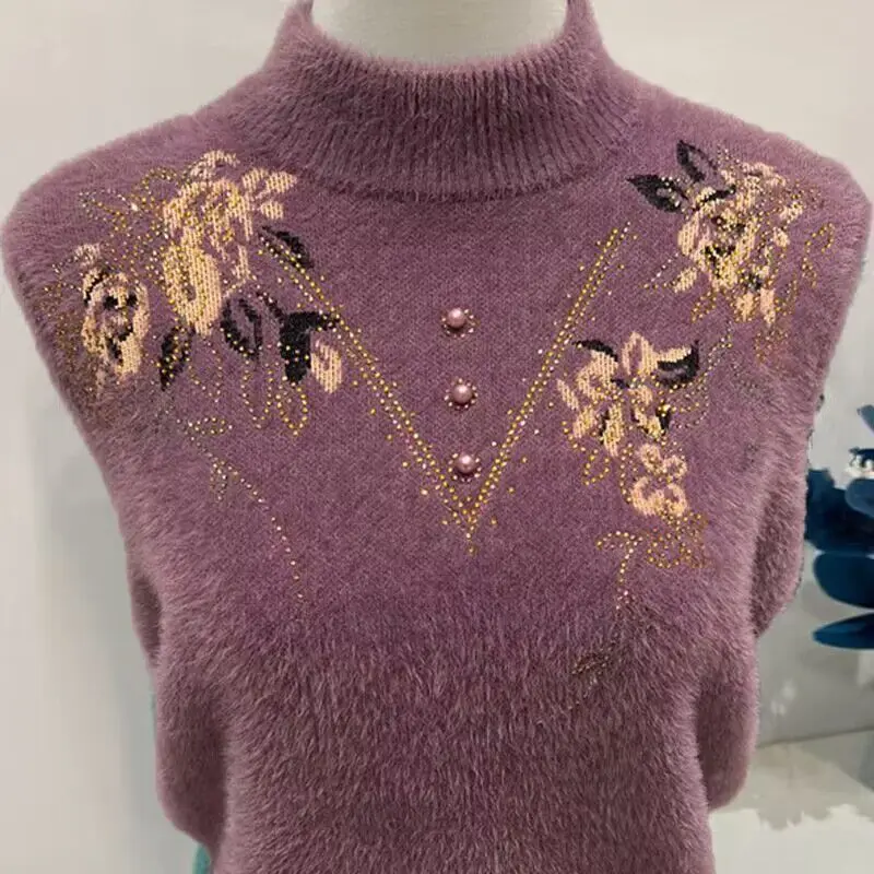 

Утепленный свитер из вельвета с высоким воротником, свободного кроя, для женщин среднего возраста, осенне-зимний, модный, повседневный