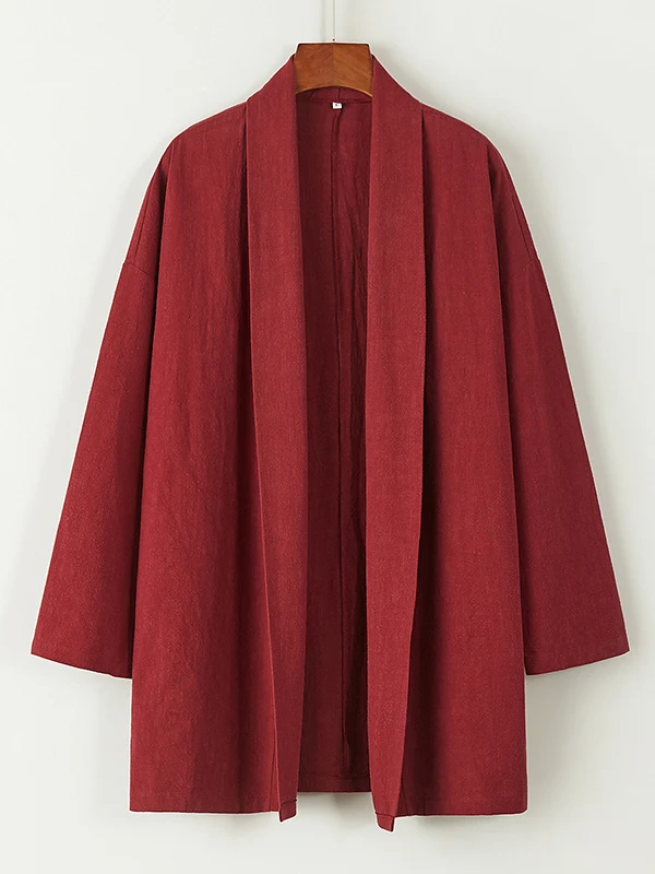 

Хлопково-льняное мужское ветрозащитное пальто Zen Study Robe Ethnic Sle, весенняя верхняя одежда большого размера, повседневная длинная све, воротник-стойка