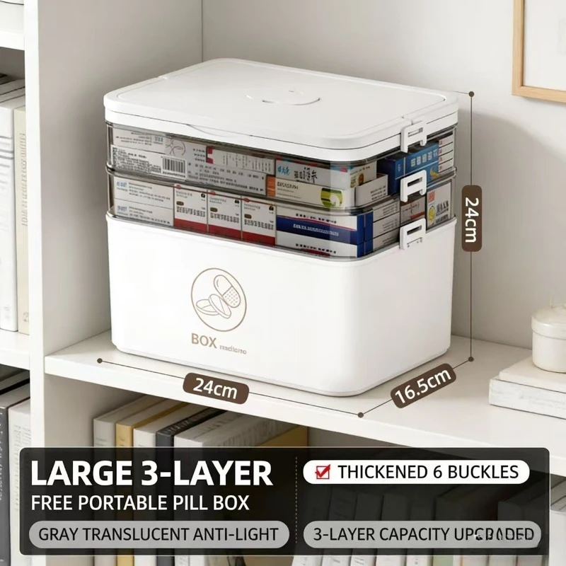 4 Tier Portable Medicine Cabinet Organizer with Handle-Multipurpose Medical Storage Box with Pill Organizer and Removable Trays
