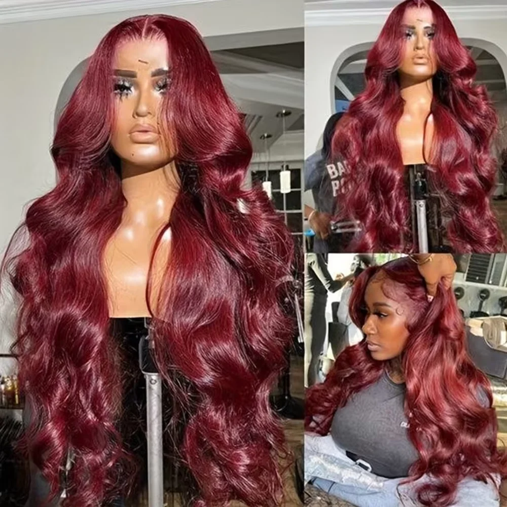 Burgundy 99j Body Wave Human Hair Wigs 13x4 13x6 Hd Tranparent Lace Front Human Hair Wig Red Colored Preplucked Lace Frontal Wig