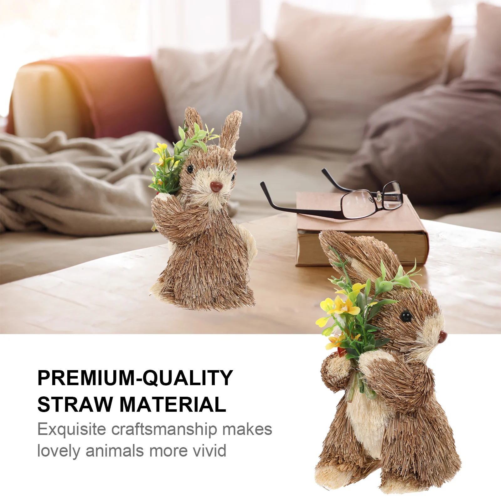 1 قطعة أرنب القش المنسوجة ديكور اليدوية أرنب عيد الفصح زخرفة الحيوان النحت للحزب مهرجان ديكور المنزل هدية مصغرة #3