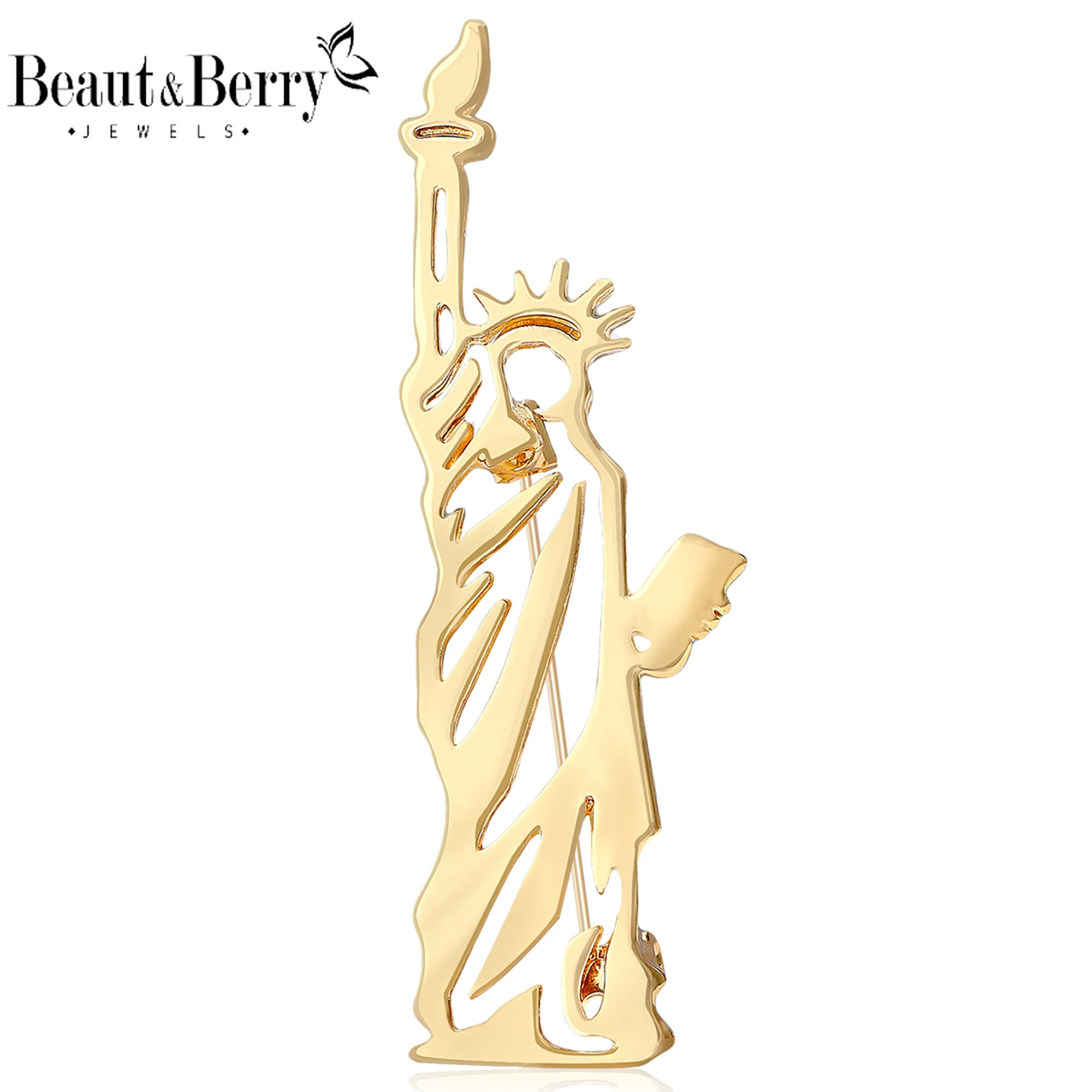 Beaut&Berry Fashion Enamel Statue of Liberty Brooches for Women Unisex Architectural Pins Casual Party Accessories Gifts Friends