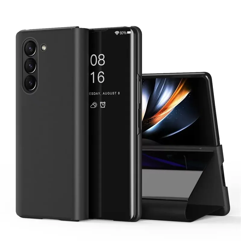 

For Samsung Galaxy Z Fold 6 5 4 3 5G Z Fold6 Fashion Slim Plastic Shockproof Phone Case Mirror Book Stand Protective Smart Cover