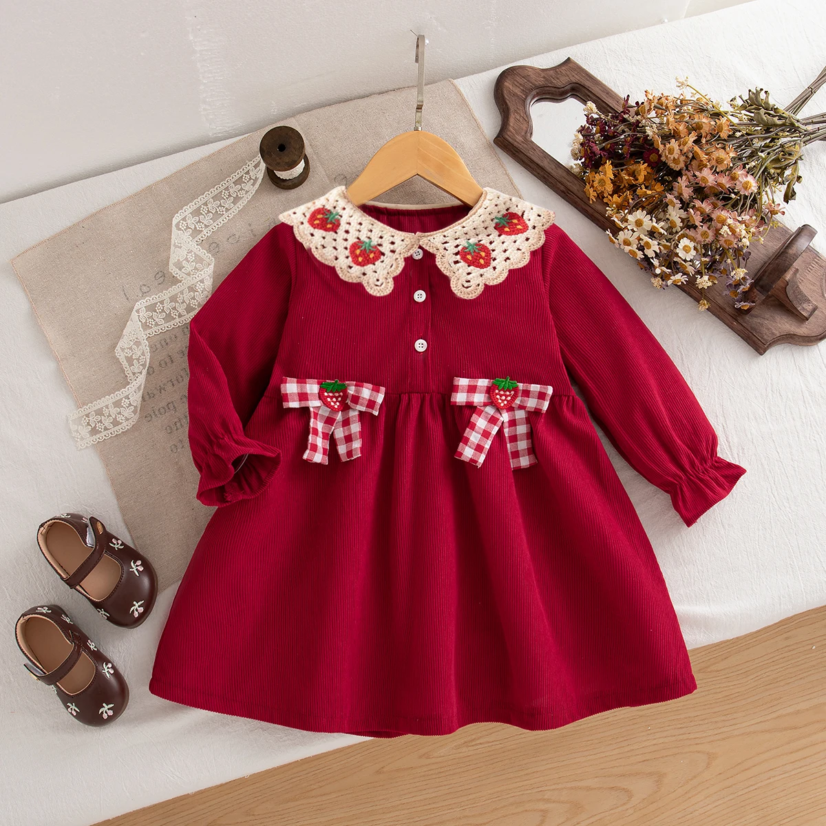

Baby Girl Dresses Spring/Fall Bow Fruit Print Long-Sleeve Girls' Dresses Cute Cotton Princess Baby Dresses Baby Girl Clothes