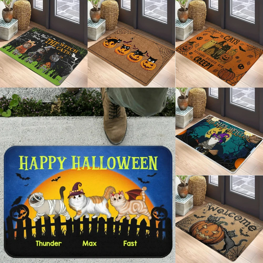 Halloween Nacht Schattige Kat WELKOM Vloermat voor Woonkamer, Slaapkamer, Entree, Gang, Achtertuin - Huisdecoratie