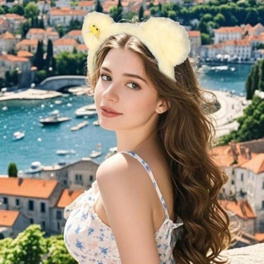 

Yellow Bear Ears Headband With Bee Hair Rings Plush Hair Accessories Set For Women