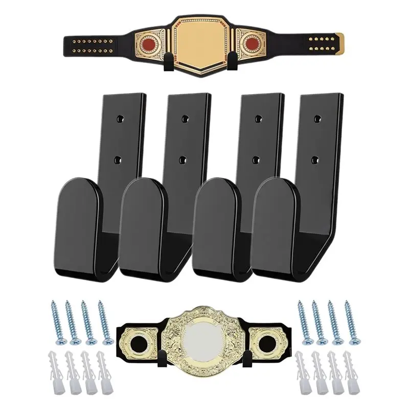 DT39 Championship Belt Hanger, Acrylic Wall Mount Display Holder for Boxing & Wrestling Belts, 4 Pack, Space-Saving Showcase