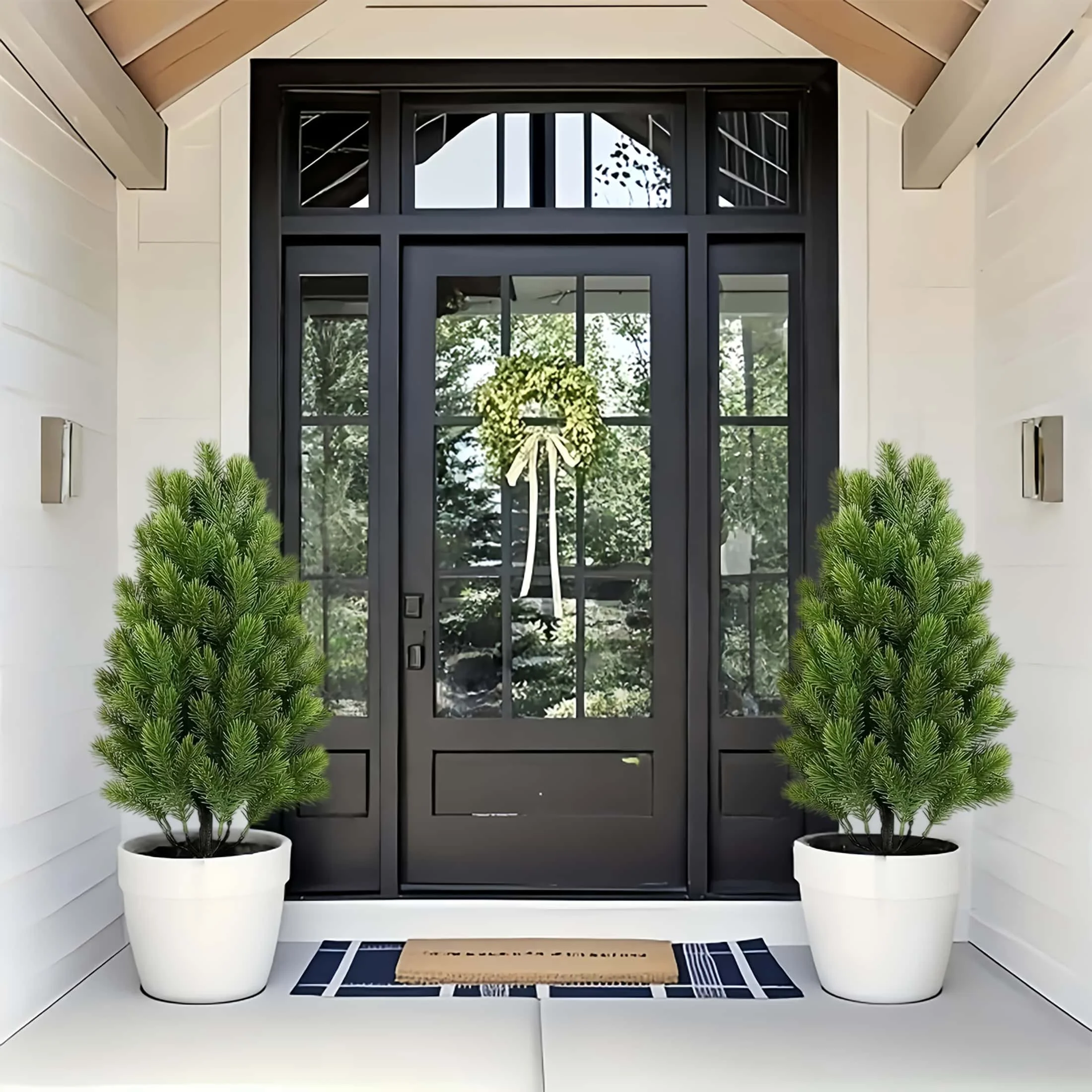 قطعتان من أشجار عيد الميلاد بإبرة الصنوبر الاصطناعية - ديكور عطلة صغير واقعي للاستخدام الداخلي/الخارجي من البلاستيك المقاوم للحديقة والفناء