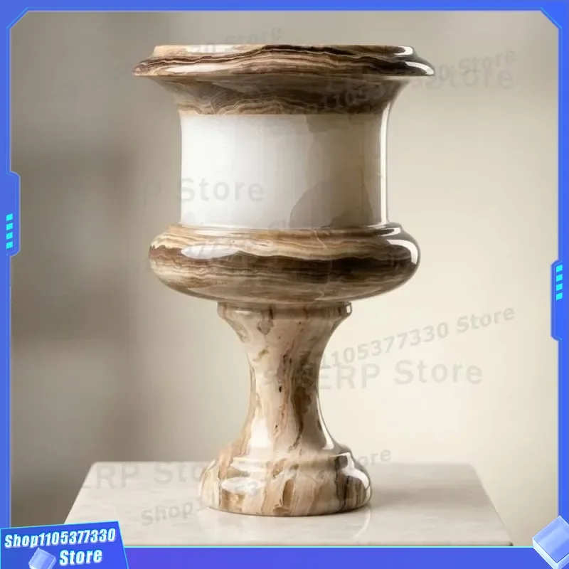 Modern Minimalist Marble Jade Vase Medieval Wabi Sabi Style Natural Material Light Luxury Home Decor Artistic Atmosphere