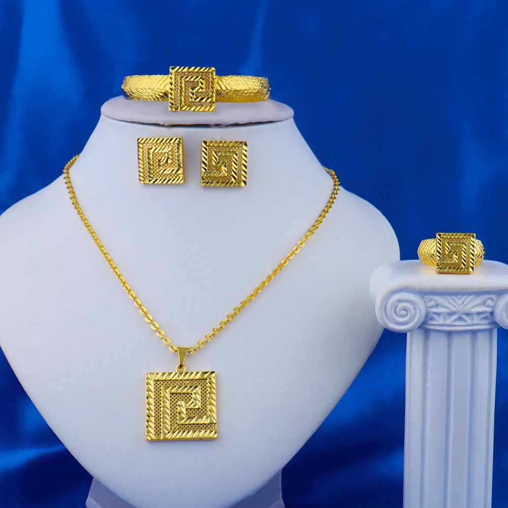 

Dubai 18K Gold Color Boutique Jewelry Set Eastern Luxury Jewelry For Men And Women Daily Wear Wedding Anniversary Jewelry Gift