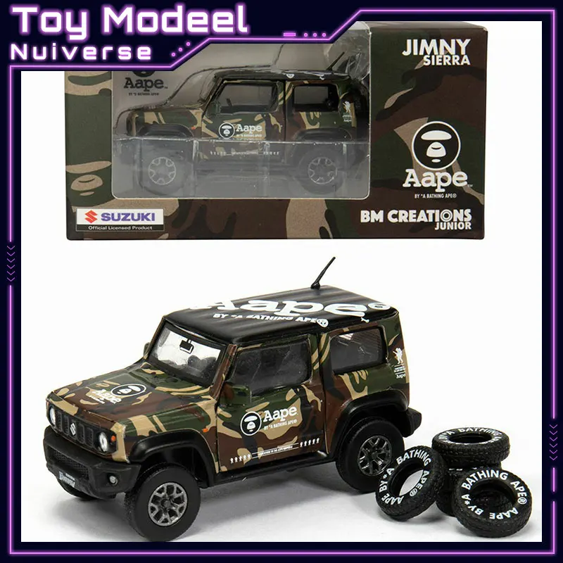 BMC 1:64 Scale Diecast Alloy Car Suzuki Jimny 74 AAPE Camping Offroad Car with Spare Tire Accessories Mini Replica Perfect Gift