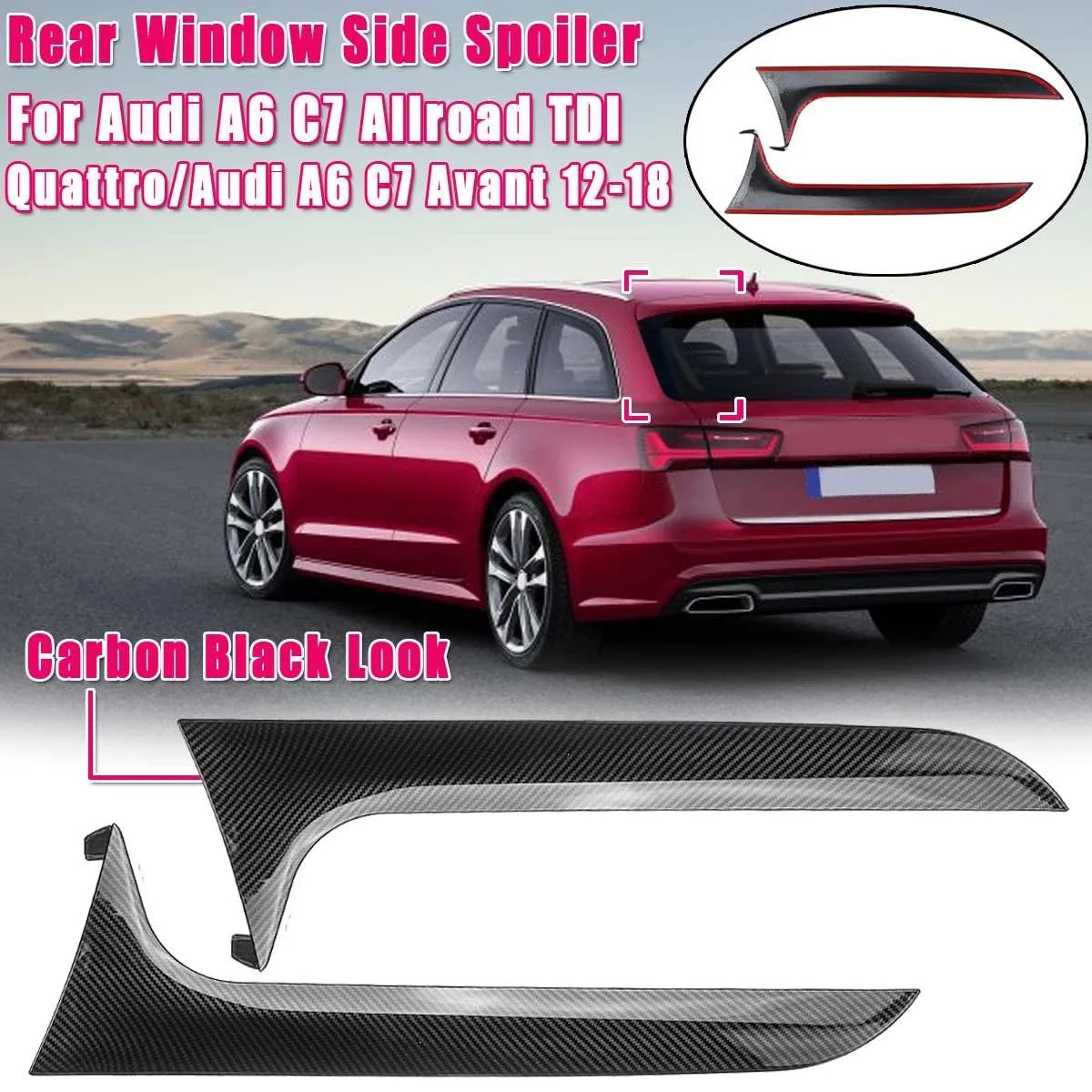 Carbon Fiber Style Rear Behind Window Spoiler Side Strip Cover Trim for -Audi A6 C7 Allroad TDI Quattro Avant 2012-2018