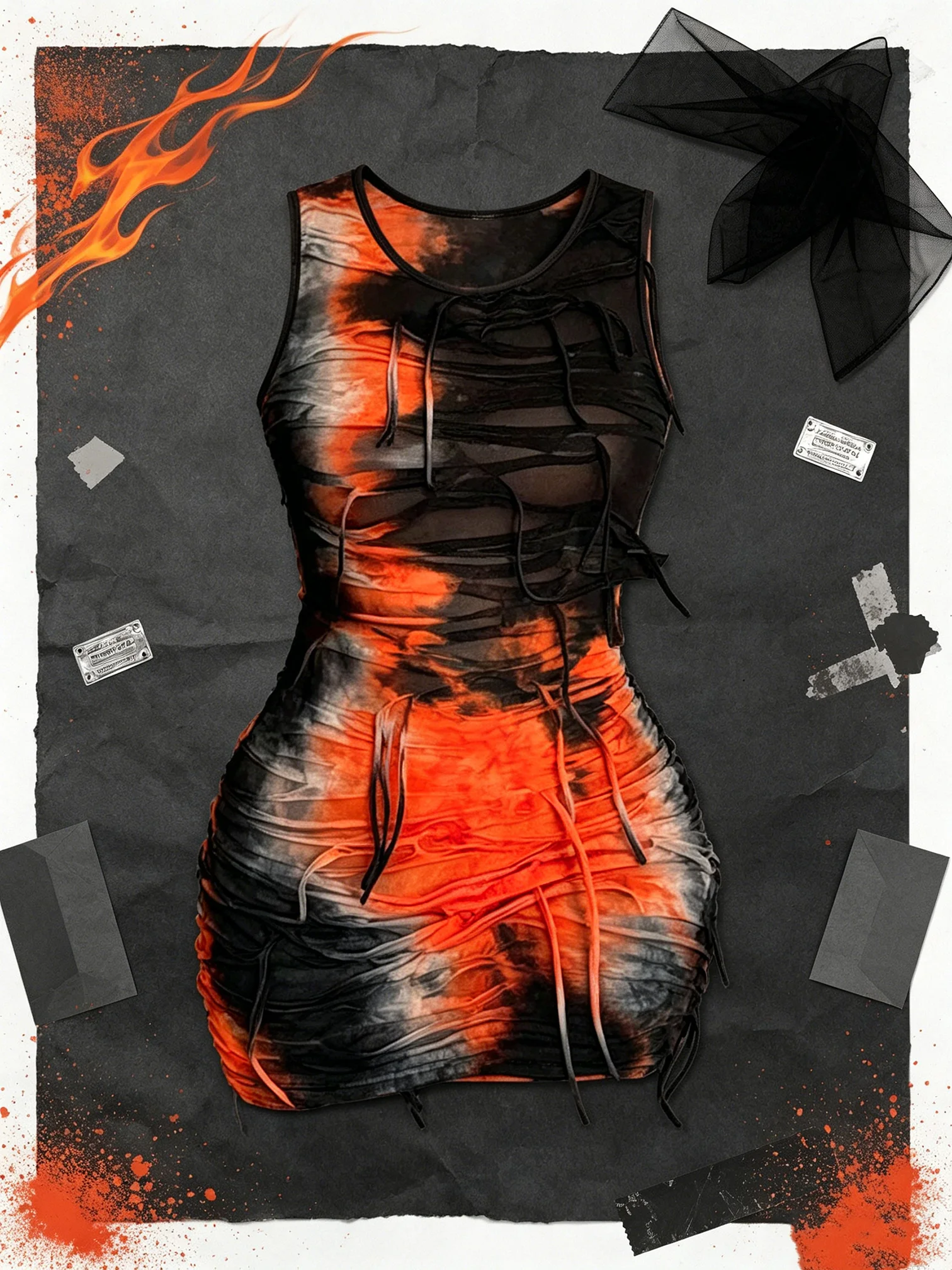 Damen-Freizeitkleid mit Rundhalsausschnitt, dicken Trägern, ärmellos, tailliert, mit Fransen, Farbblock-Design, Minirock, langes Kleid – Detail 2
