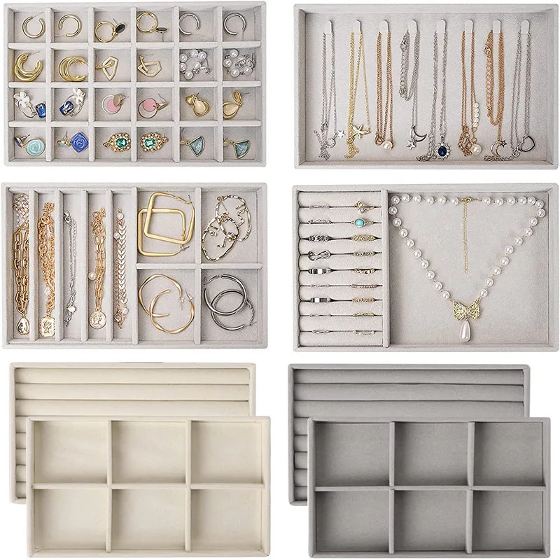 

Velvet Jewelry Display Tray Case Bracelet Earring Rings Box Organizer Storage Holder DIY Stackable Jewelry Drawer Display Boxes