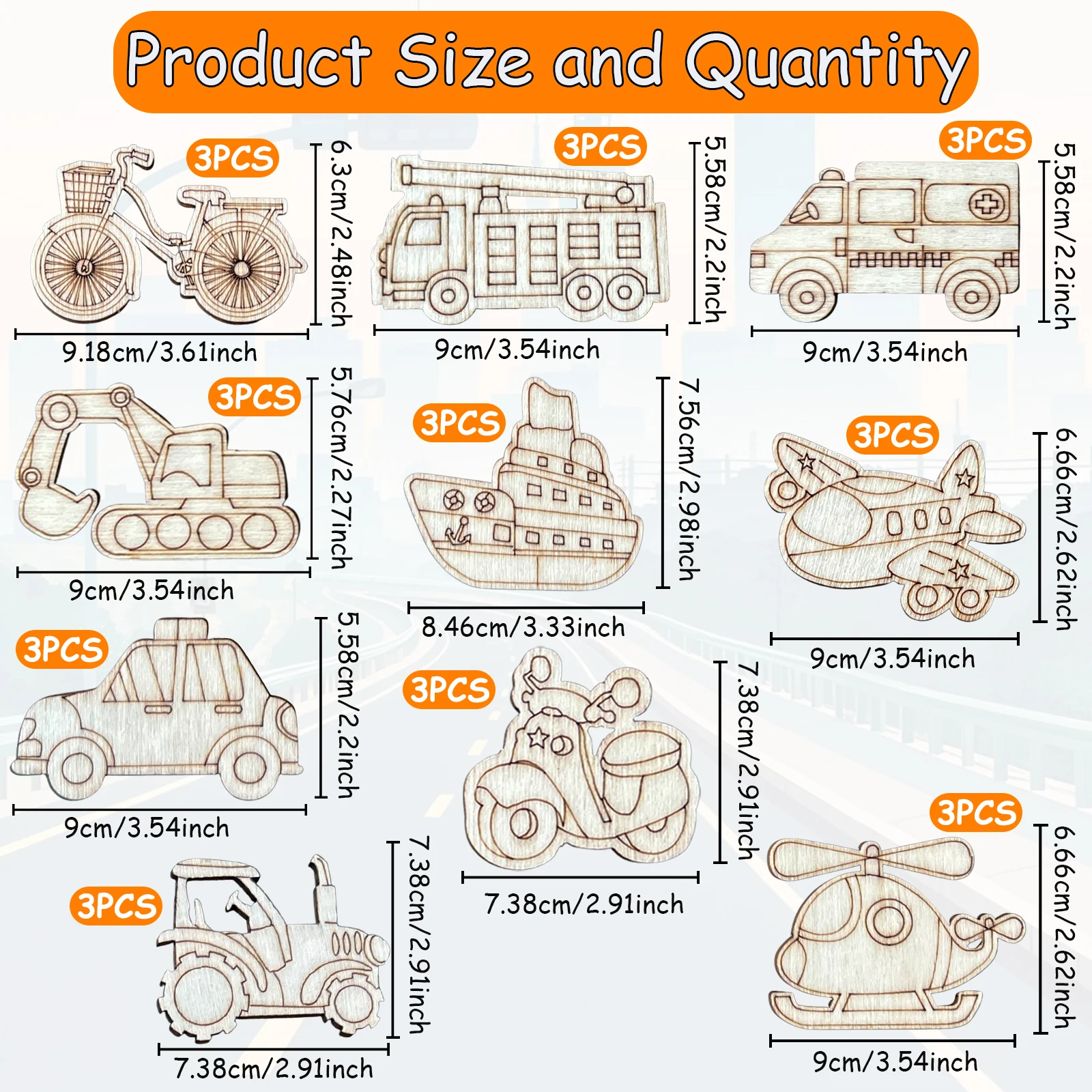 30 peças de artesanato em madeira para carros, transporte, transporte e festas de aniversário, adequado para artesanato artesanal diy por meninas