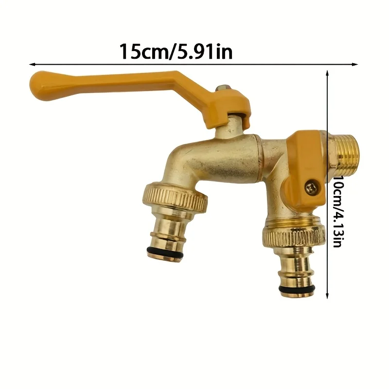 1Pc Zinc Alloy Double Outlet Garden Tap Two‑Way Water Spigot Ball Valve Outdoor Water Tap for Lawn Irrigation Hose Connector
