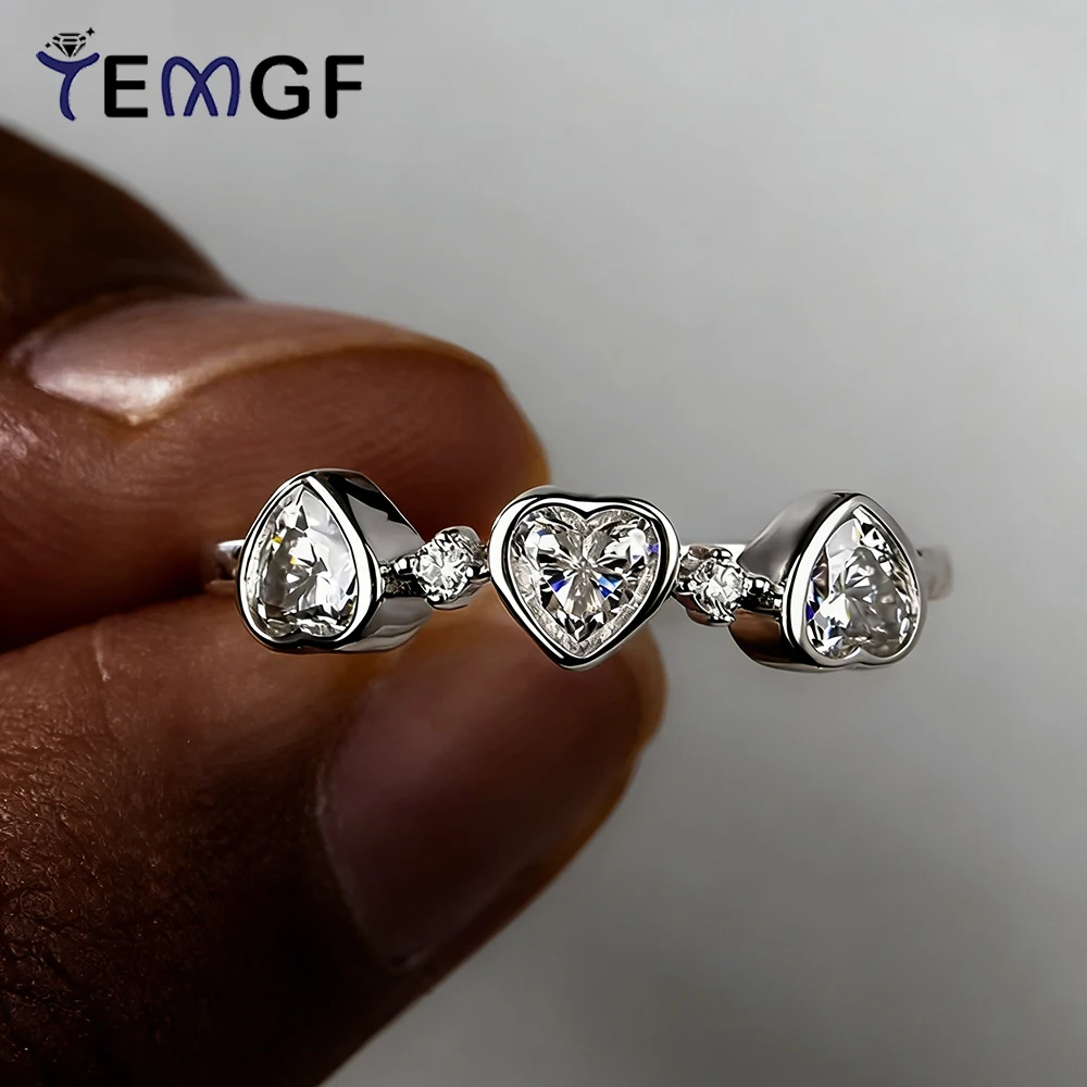 

Кольцо TEMGF с муассанитом в форме сердца, 4 мм, серебро 925 пробы, обручальное свадебное кольцо с 3 камнями, сверкающие ювелирные украшения для женщин с сертификатом