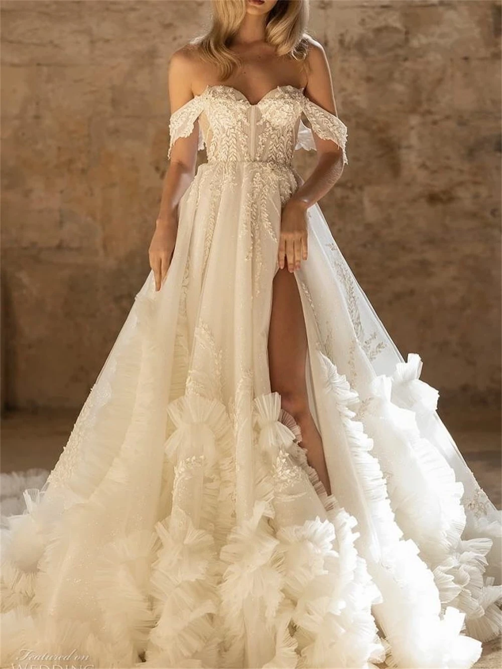 

Customized Soft White Organza Wedding Dress Sexy Sweetheart Off the Shoulder Bridal Gown Boho A-Line Court Train Robe de mariée