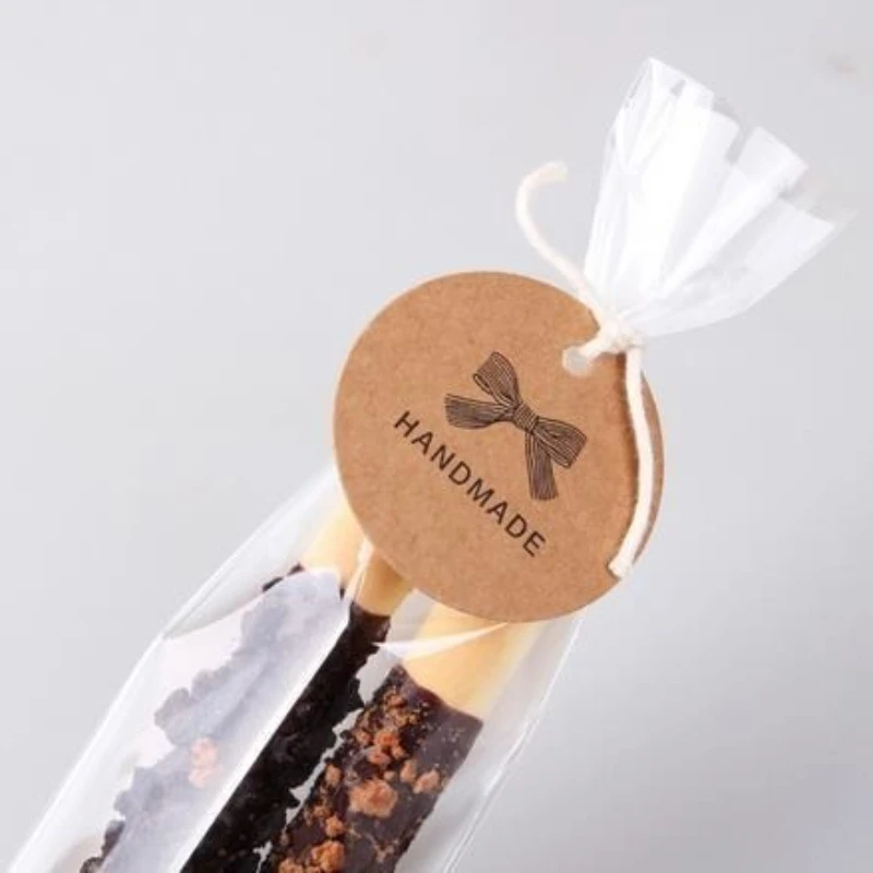 100pcs Handmade Kraft Paper Gift Tags 4.3cm Vintage Stickers Label DIY Hand Made For Gift Cake Baking Sealing Hang Tag view 3