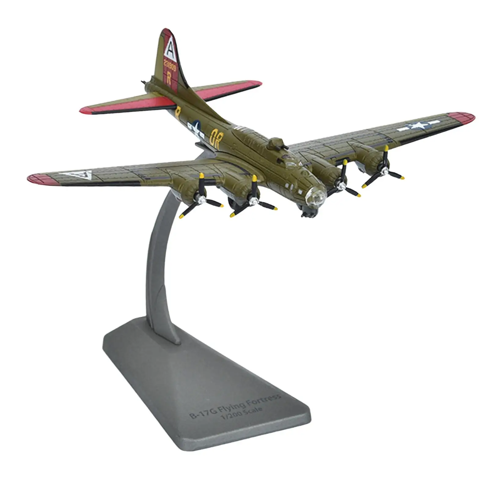 Alloy 1/200 B 17 Fighter Diecast Model Gift Desktop Decoration Retro Plane Model with Display Stand for Bar Home Shelf