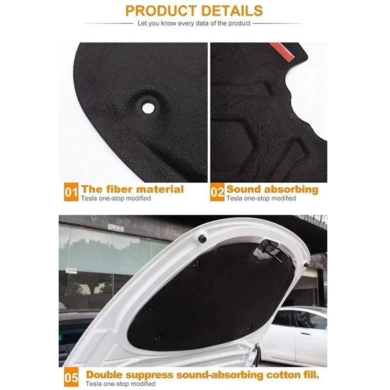 For Tesla Model 3 Front Hood Engine Soundproof Cotton Heat Insulation Pad Cover Mat Anti-Shock Plate Car Modification
