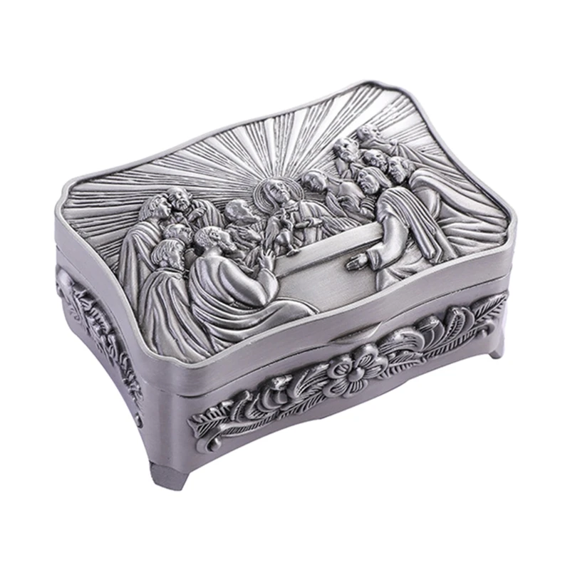 Vintage Jewelry Storage Box Exquisite Appearance Catholic Christian Trinket for Case Lipstick Jewelry Makeup f