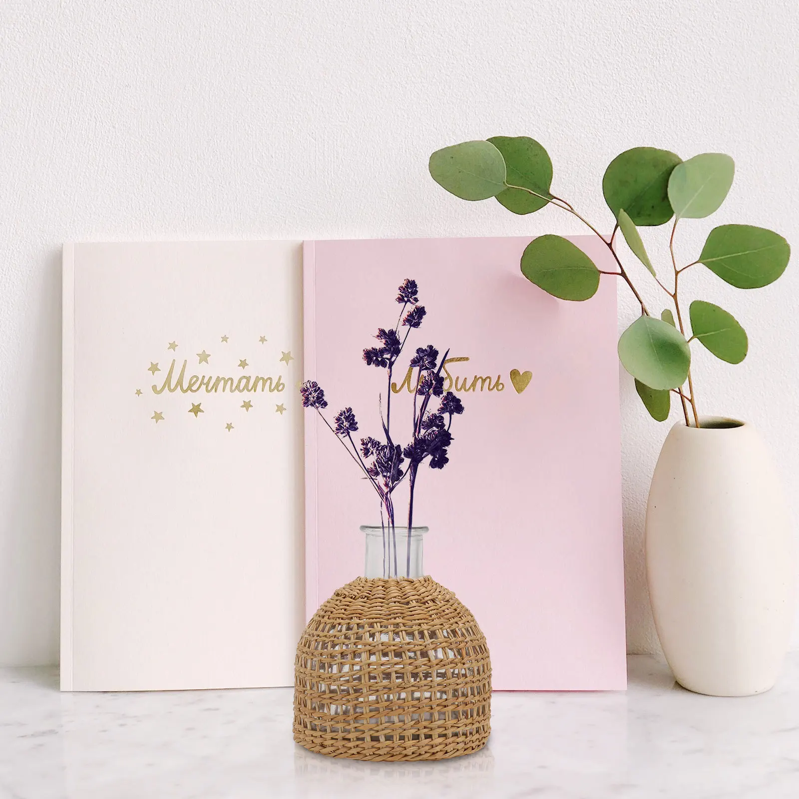 

1Pcs Grass Woven Glass Vase Natural Home Decorative Flower Planter Simple Flower Container Natural Vase