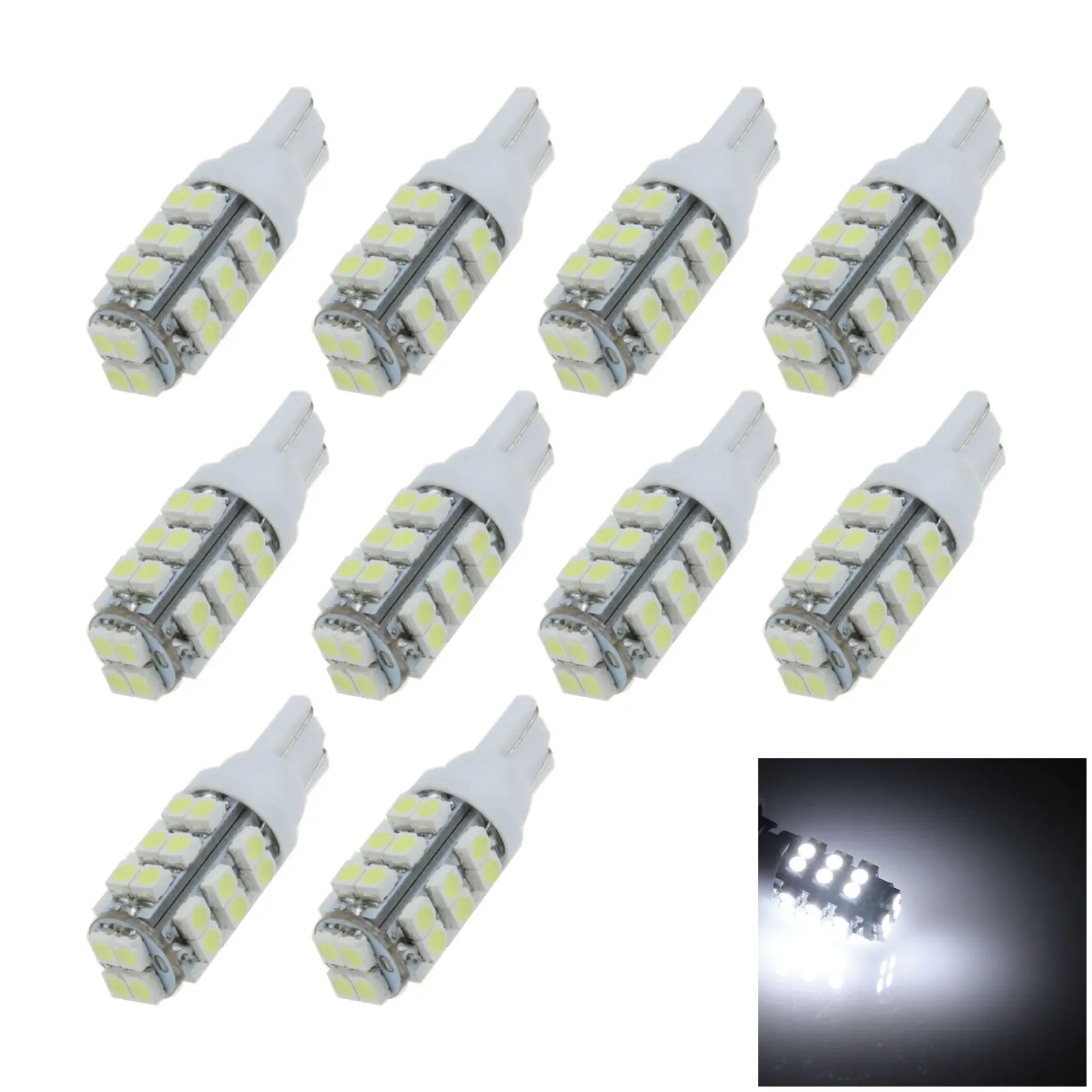 10x White Auto T10 W5W Interior (Map/Dome) Light 28 Emitters 3528 SMD LED 184 192 193 A034-W