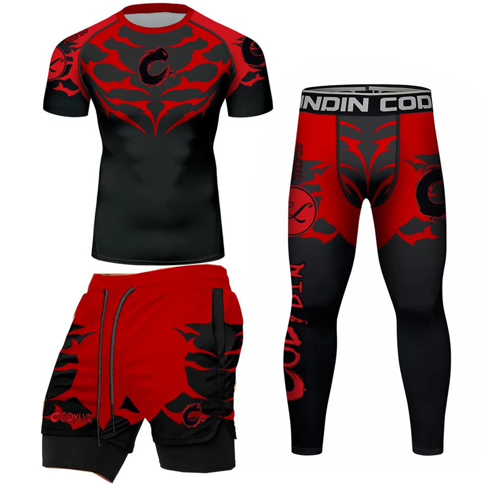 New Kimono Jiu Jitsu Mma T-shirt+Pant Rashguard For Men 4Pcs/Suits Muay thai MMA Shorts Bjj Rash guard Boxing Jerseys Sportsuit