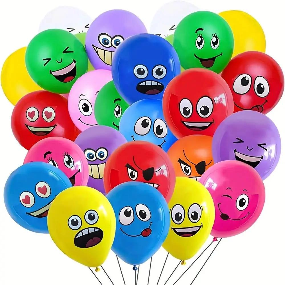 10pcs 12 inch Latex Balloons, Cute and Funny Big Eyed Smiley Face Balloons, Birthday Party, Christmas and Halloween Decorations