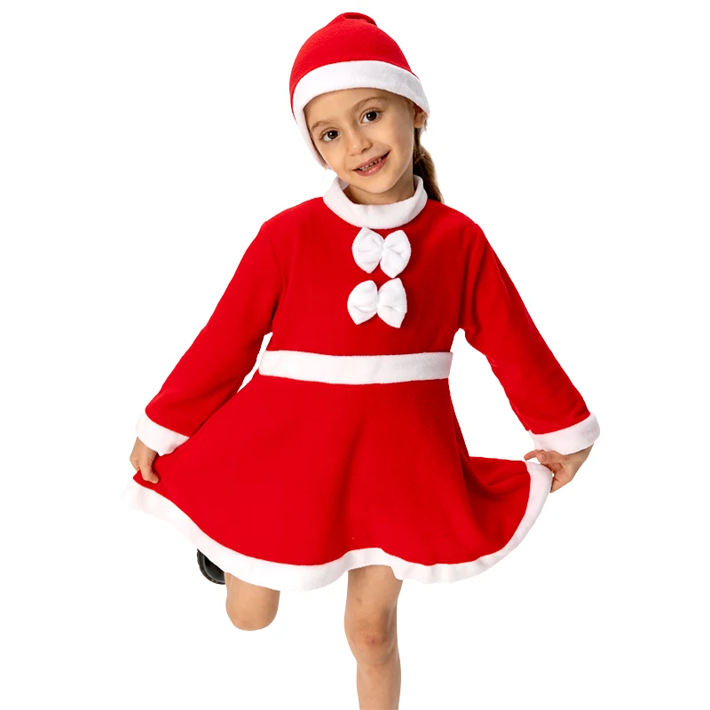 مجموعة بدلة سانتا كلوز الحمراء للعام الجديد مع قبعة أزياء تنكرية للأطفال والبنات والأطفال مجموعة فستان حفلات عيد الميلاد الفاخرة