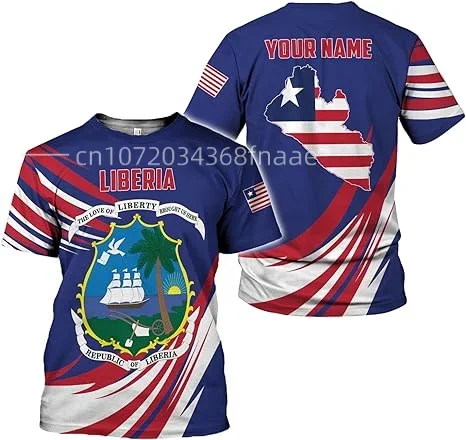 New Liberia Flag & Coat of Arms Graphic Tee Summer Casual Pullover Men's Fashion Loose T-shirts Boy Oversized Short Sleeves Tops