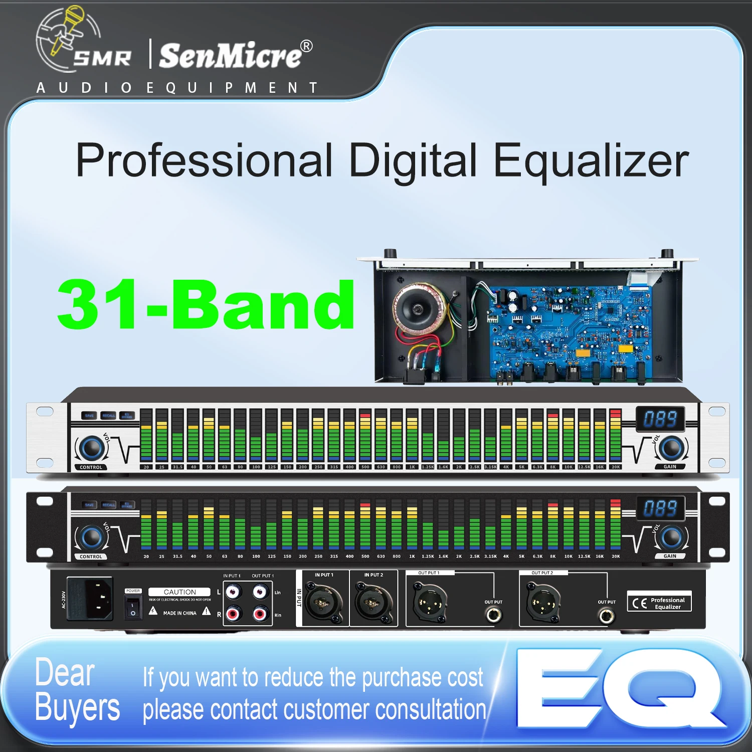 SenMicre EQA31 Equalizador Digital Profissional Equalizador Gráfico LED Processador de Som Áudio Sistema de Som Equipamento de Dj Equalizador de Áudio