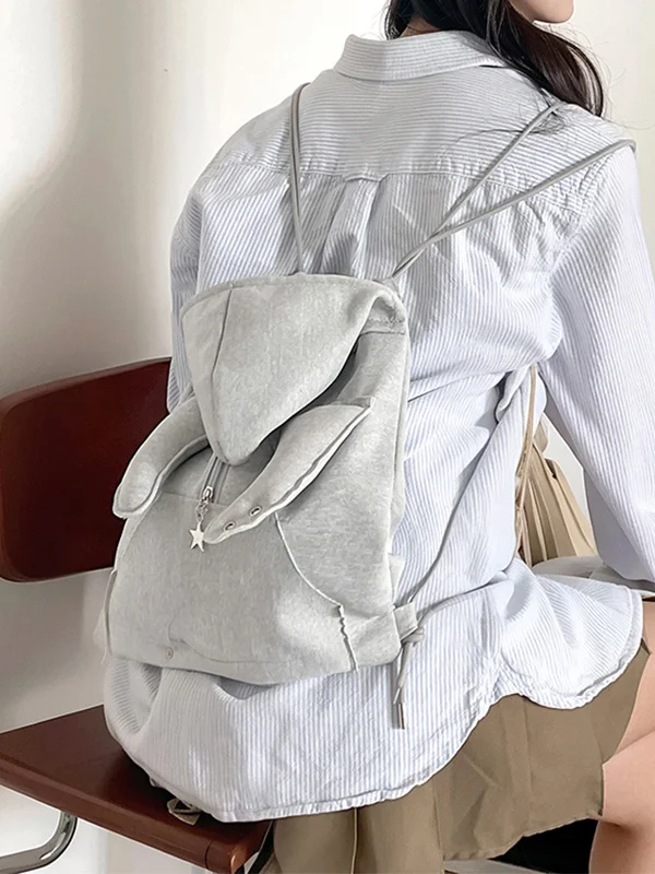 Angel Wing Lightweight Backpack Simple Style Drawstring Double Shoulder Bag for Women Casual Youthful Tote with Hat