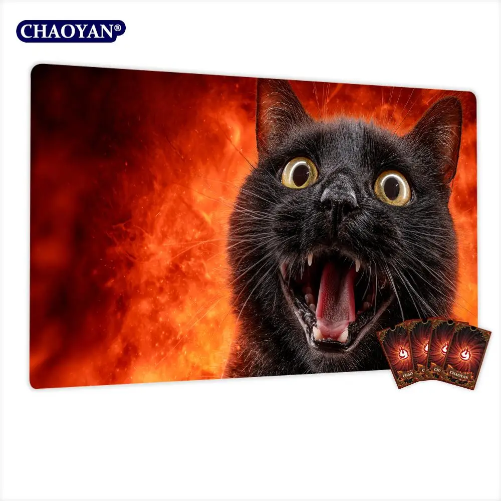 Angry Black Cat TCG Playmat Magic Card Battle Mat Non-Slip Durable 35X60CM Commander playmat Board Game Mat for TCG Card Pad