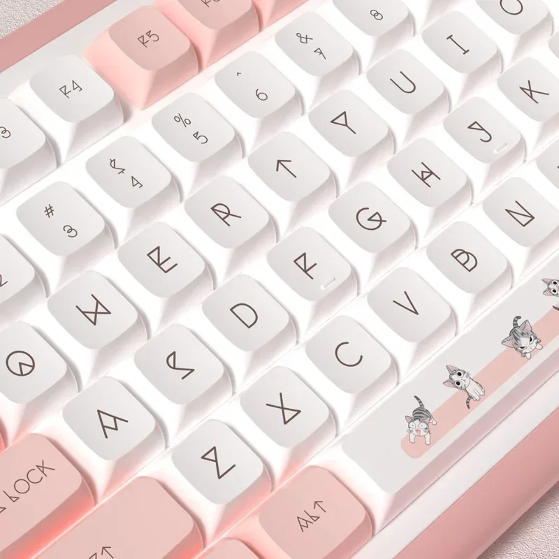 Imagem -03 - Queijo Gato Tema Keycap Xda Altura 140 Chave Personalizado dos Desenhos Animados Rosa Pbt Sublimação Térmica Teclado Mecânico Keycap