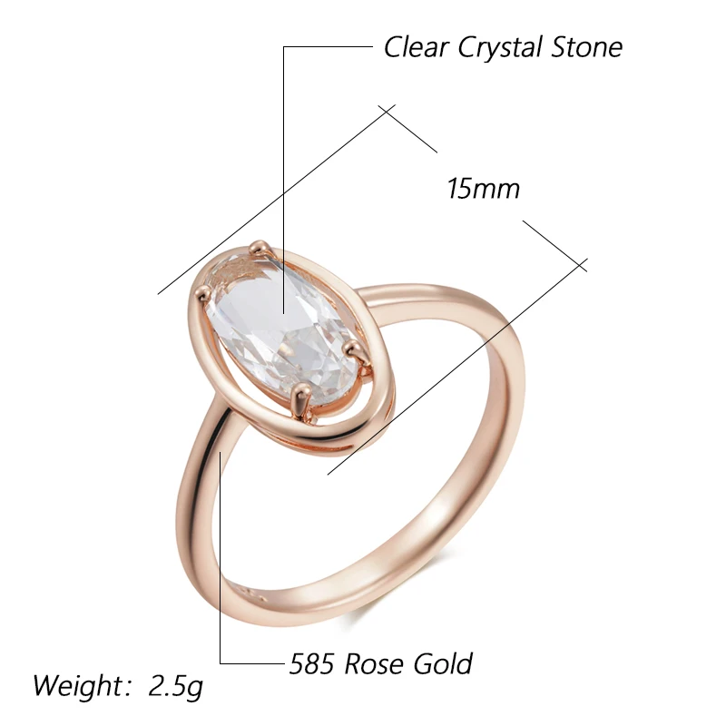 Kinel Hot Geometric Clear Crystal Stone Rings Earrings For Women Luxury Bride Wedding 585 Rose Gold Color Daily Fine Jewelry