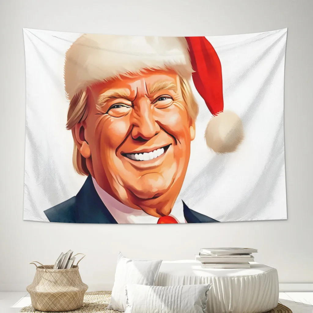 

Christmas Trump Illustration. Tapestry Cartoon Wall Hanging for Bedroom Tapestries Poster Blanket College Dorm Home Decoration