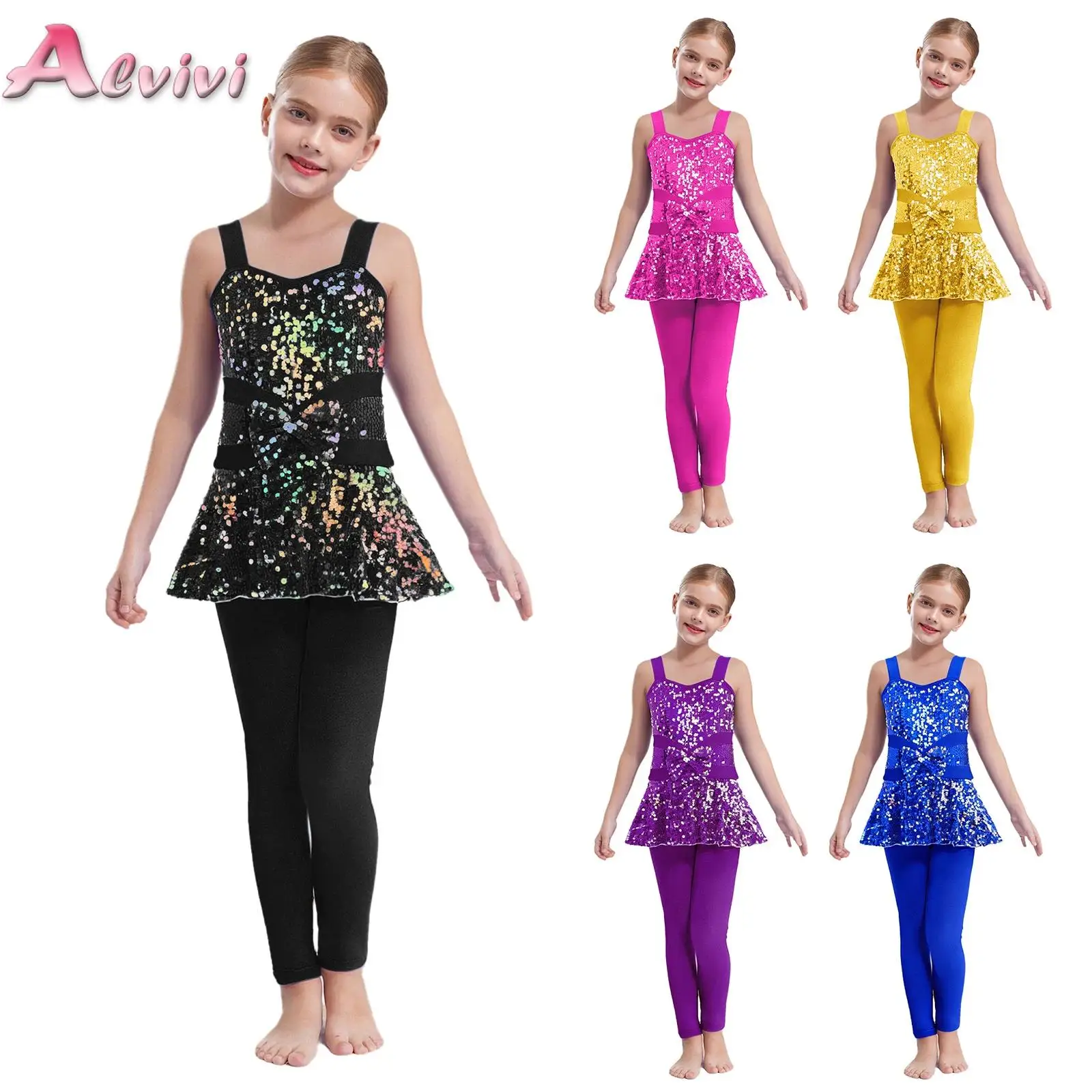 

Rhythmic Gymnastic Jersey Rhinestones Figure Skating Jazz Ballet Unitards Jumpsuit for Kids Girls Sequins Disco Dance Costume
