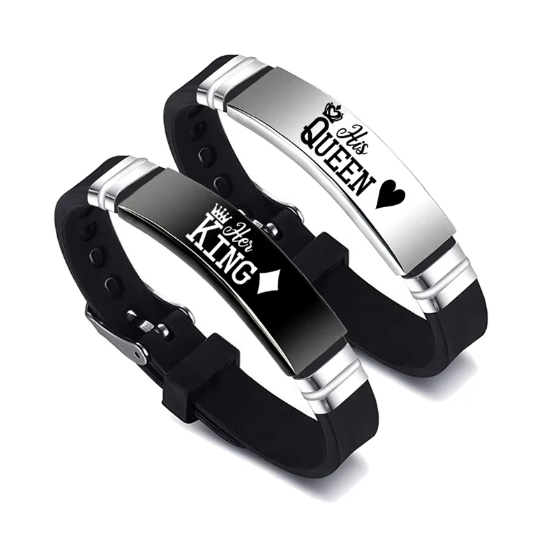 Conjunto de 2 Pulseiras Minimalistas para Casal, Aço Inoxidável, Ajustáveis com Faixa de Silicone, Presente para o Dia dos Namorados