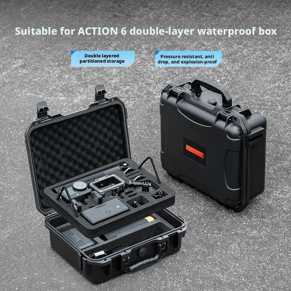 2 Layers Hard Case For DJI Osmo Action 6 Camera Accessories Carrying Case Waterproof Box Portable Travel Suitcase