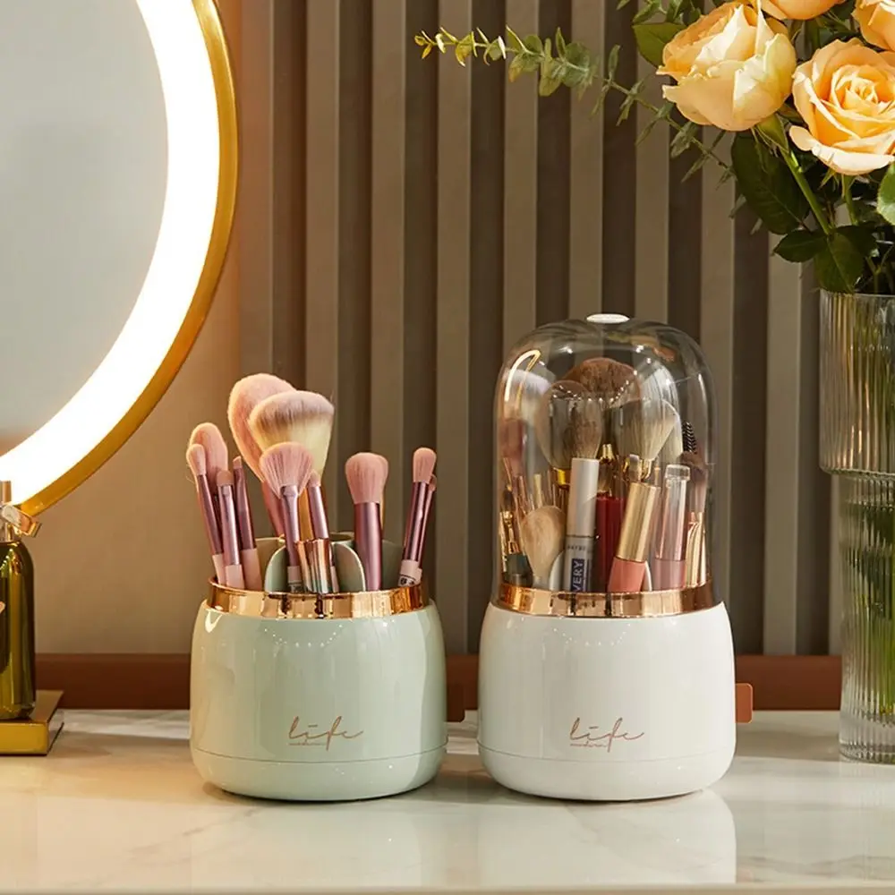 

Plastic 360° Rotating Makeup Brush Holder Rotating Dustproof Cosmetic Storage Bucket Water Resistant With Lid