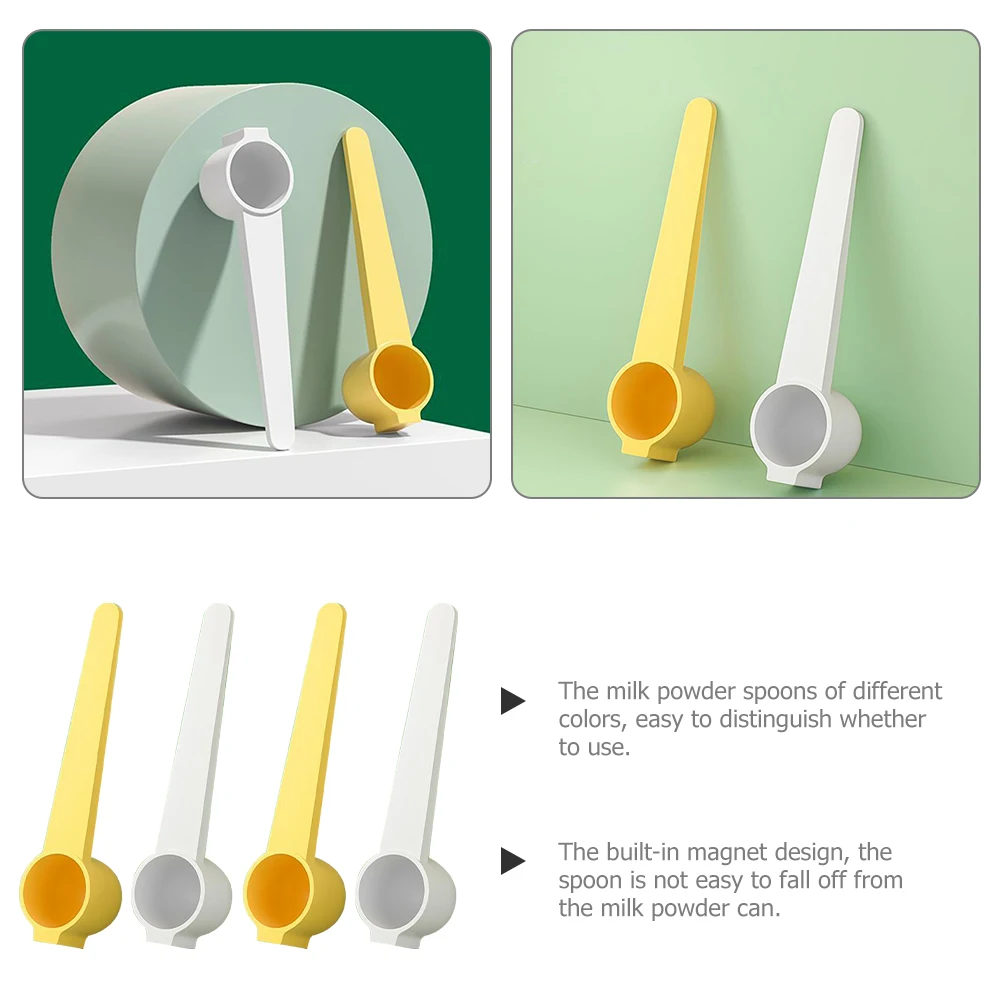 

4 Pcs Milk Powder Spoon Plastic Measuring Scoop Magnet 2 White 2 Yellow Long Handle Formula Glucose Protein Powder Kitchen Bar