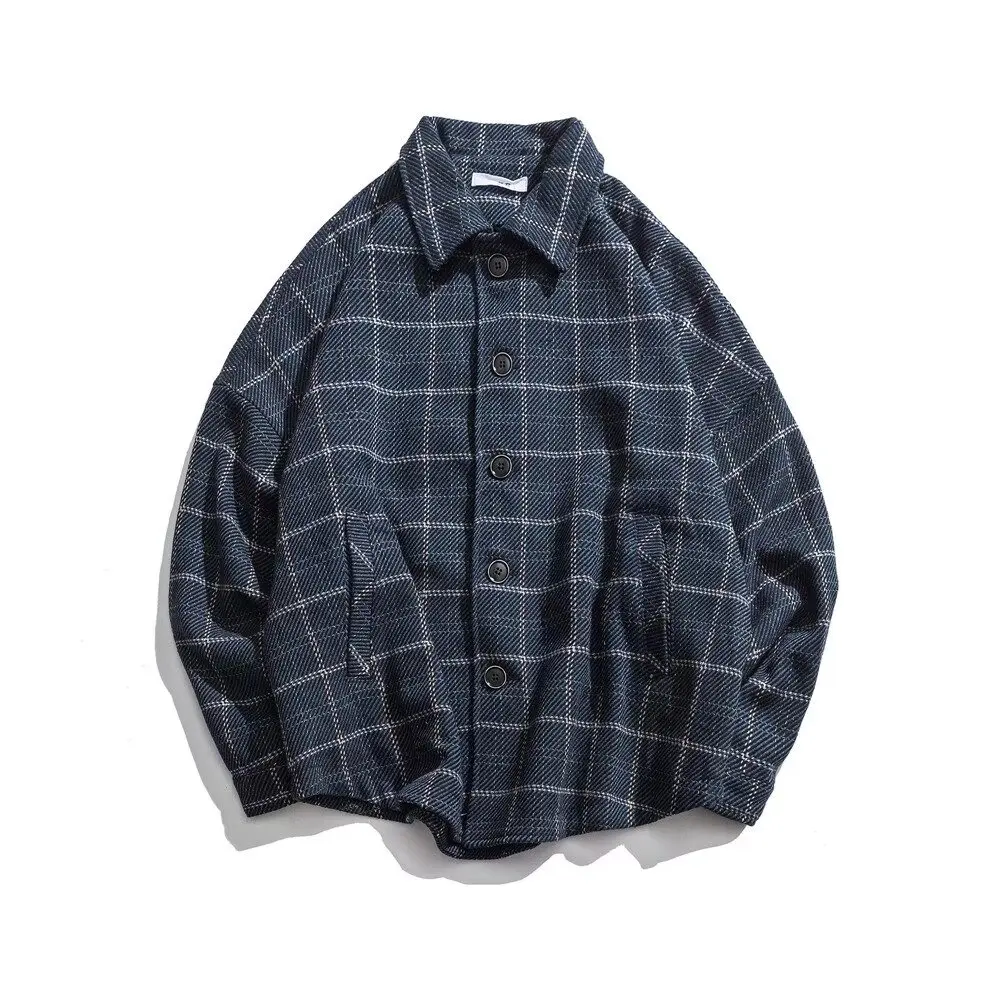 الخريف الشتاء الرجال منقوشة الصوفية Jaet فضفاضة عادية الرجعية تنوعا طالب عمال معطف طويل Sve زر حتى الدفء