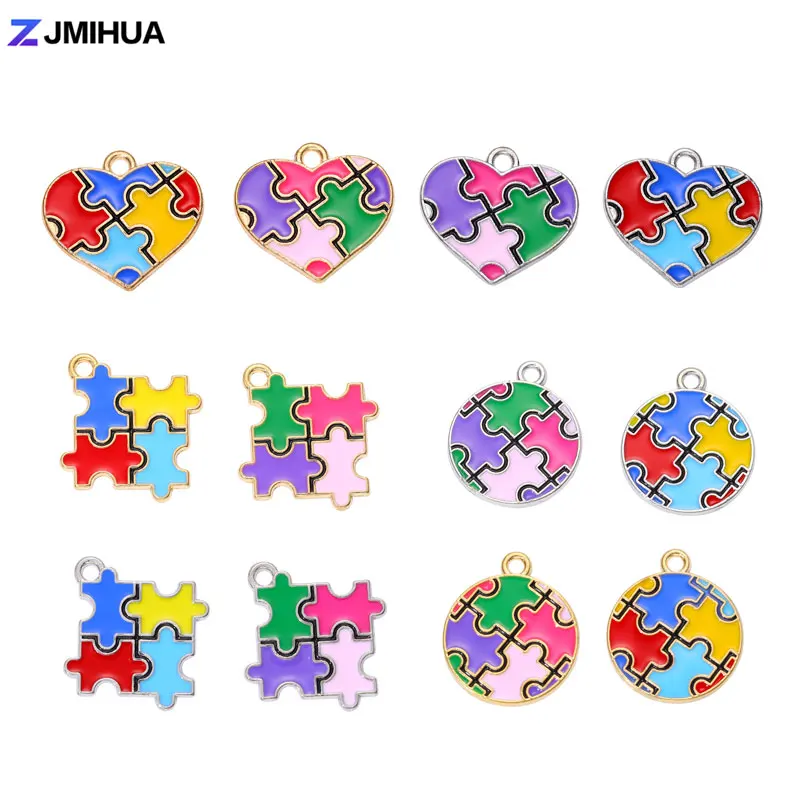 15pcs Enamel Charms Colorful Jigsaw Pendants Round Heart Charms For Jewelry Making DIY Handmade Earrings Bracelets Accessories