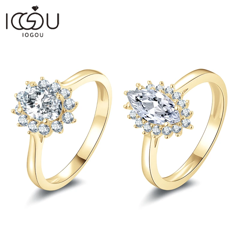 

IOGOU Oval Cut / Marquise Cut VVS1 Moissanite Halo Engagement Rings Solid 10K Yellow Gold Rings for Women Wedding Luxury Jewelry